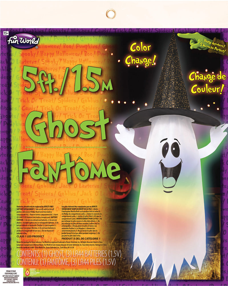 Light-up Hanging Ghost w/Witch Hat (1.5m) 6540A