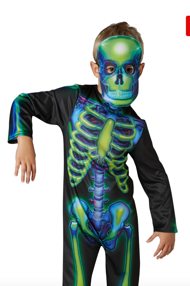 NEON SKELETON GLOW IN THE DARK COSTUME – CHILDRENS