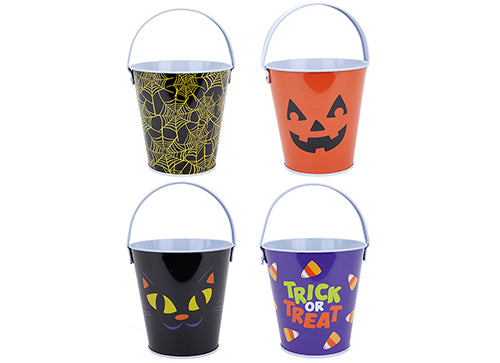 ASSORTED PRINTED HALLOWEEN CANDY TIN BUCKETS